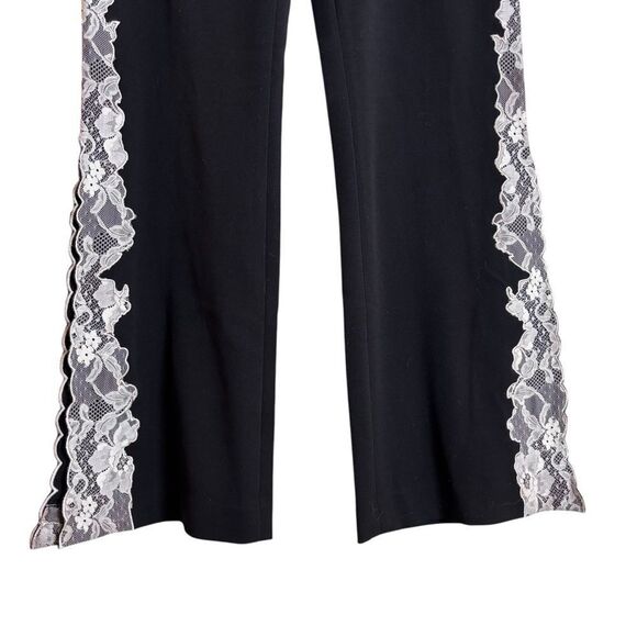 Vintage 90's Y2K Cache Black White Lace Trim Side Slit Dress Pants Size 4 NEW - Picture 2 of 9